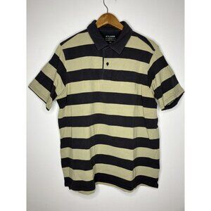 Filson Men's Large Striped Polo Shirt Short Sleeve Cotton Navy Blue Beige